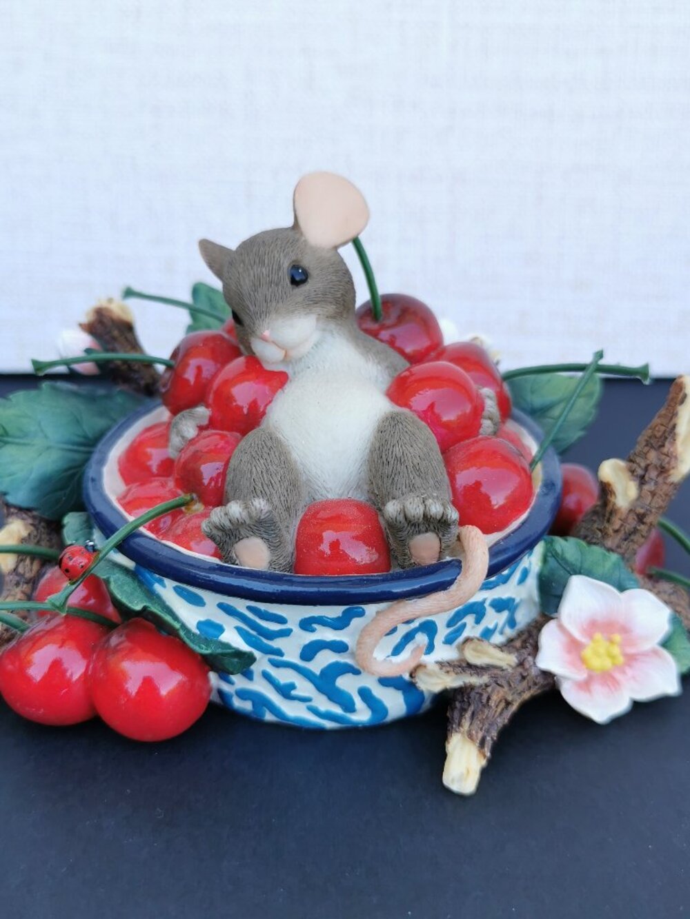 Fitz & Floyd Charming Tails Life is a Bowl of Cherries Figurine Mice Mouse